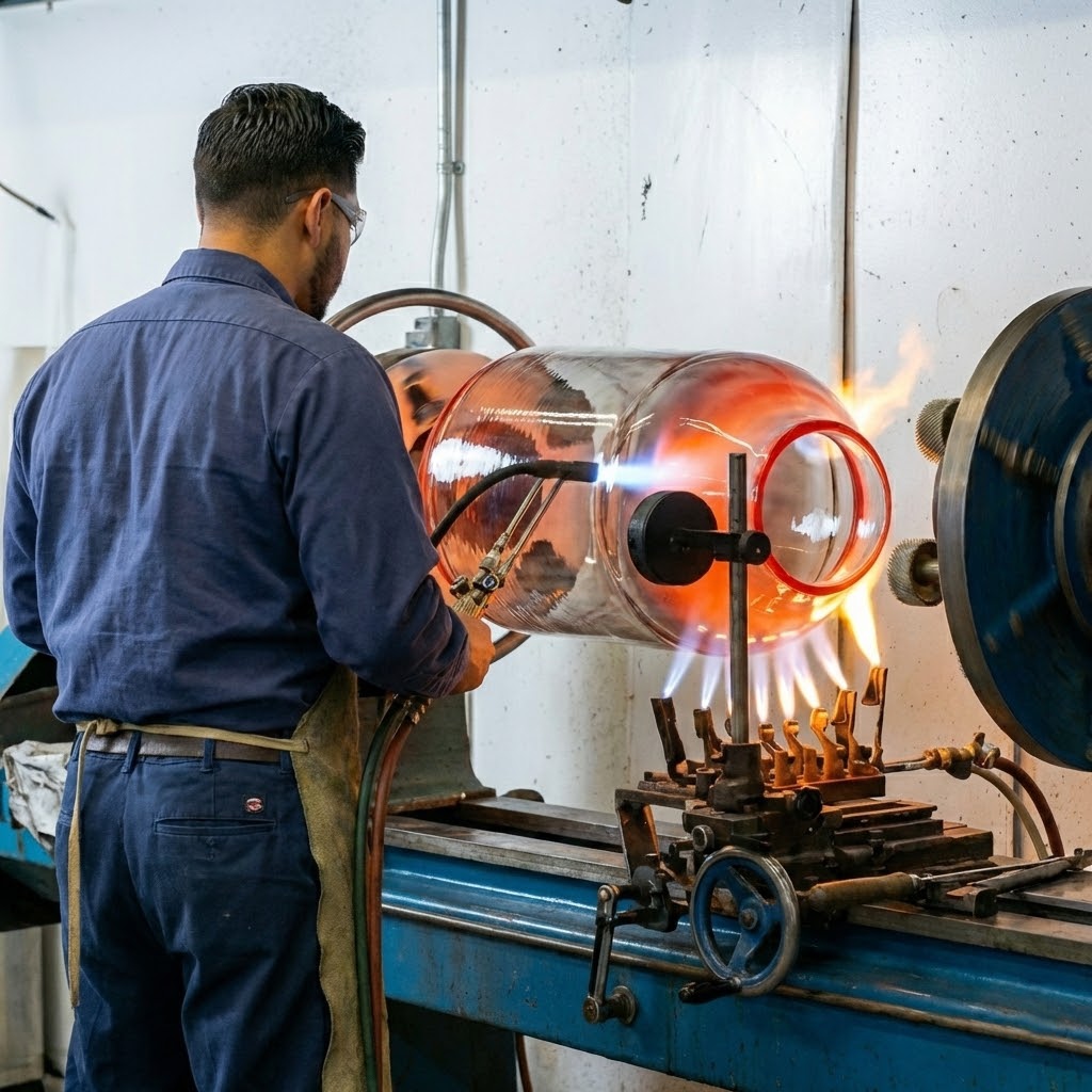 Soplado de vidrio científico, reactores de borosilicato y fabricación a medida por Vichi de México